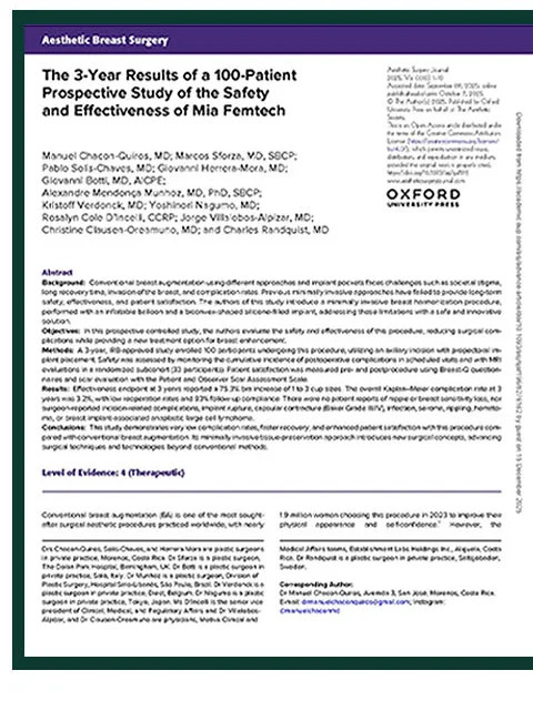 Aesthetic Surgery Journal-д нийтлэгдсэн өгүүллийн нүүр хуудас — The 3-Year Results of a 100-Patient Prospective Study of the Safety and Effectiveness of Mia Femtech